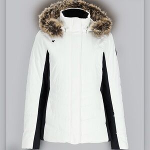 Obermeyer Women's White and Black Ski Jacket with Fur Hood only worn once!